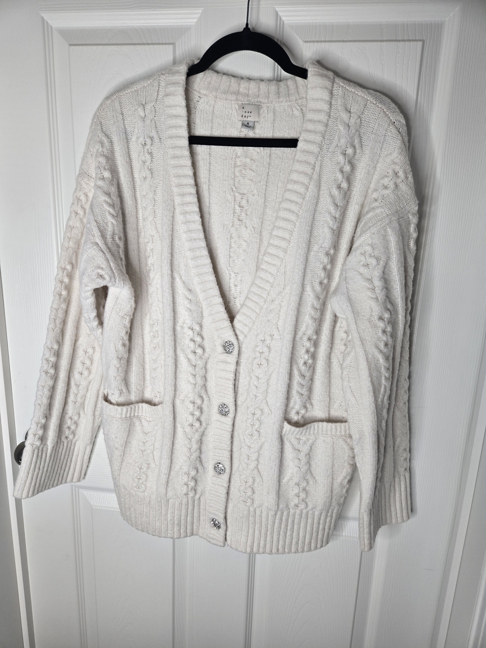 A New Day Cream Cable Knit Cardigan Sweater